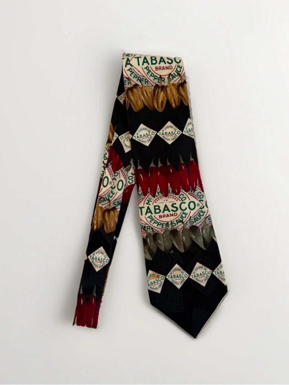 Vintage Tabasco Brand Pepper Sauce Tie Mens Red Chili Peppers Novelty